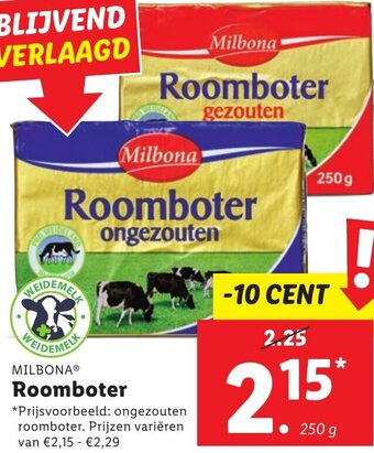 Lidl MILBONA Roomboter  250g aanbieding