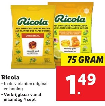 Lidl Ricola 75g aanbieding