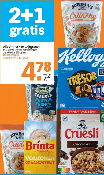 Albert Heijn Alle A-merk ontbijtgranen  500g aanbieding