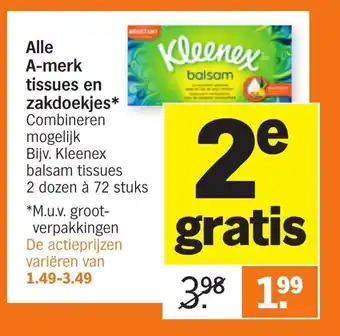 Albert Heijn Alle a-merk tissues en zakdoekjes aanbieding