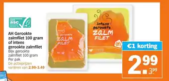 Albert Heijn Gerookte zalmfilet 100g of intens gerookte zalmfilet aanbieding