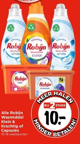 Vomar Voordeelmarkt Alle Robijn Wasmiddel Klein en Krachtig of Capsules aanbieding