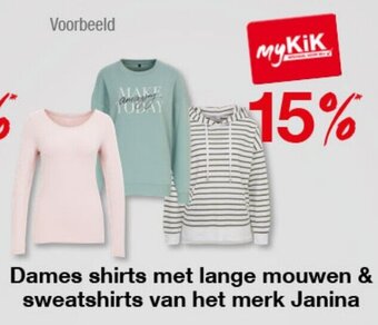 Kik Dames shirts met lange mouwen en sweatshirts van het merk Janina aanbieding