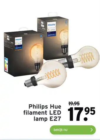 GAMMA Philips Hue filament LED lamp E27 aanbieding