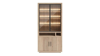 Henders & Hazel Pavie, vitrine 100 cm. - 2-glasdeuren + 2-deuren + 2-niches (+ led) - natural aanbieding