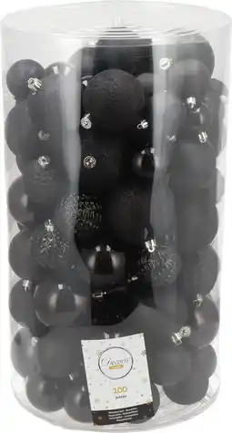 Intratuin Decoris kerstballen plc zwart d 8 cm 100 stuks aanbieding