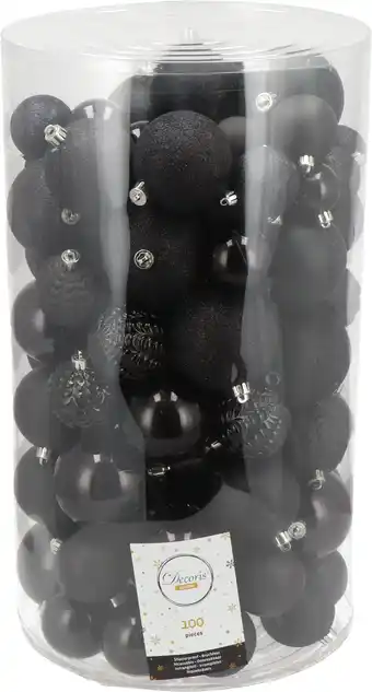 Intratuin Decoris kerstballen plc zwart d 8 cm 100 stuks aanbieding