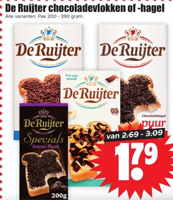 Dirk De Ruijter chocoladevlokken of -hagel   390g aanbieding