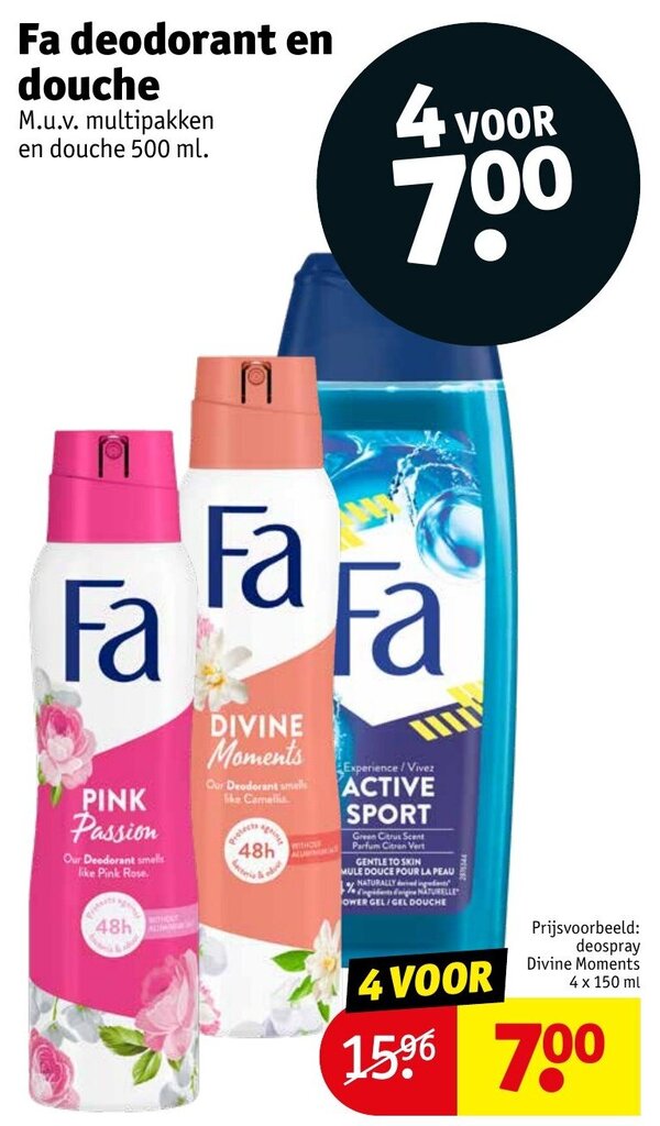 Fa deodorant en douche aanbieding bij Kruidvat