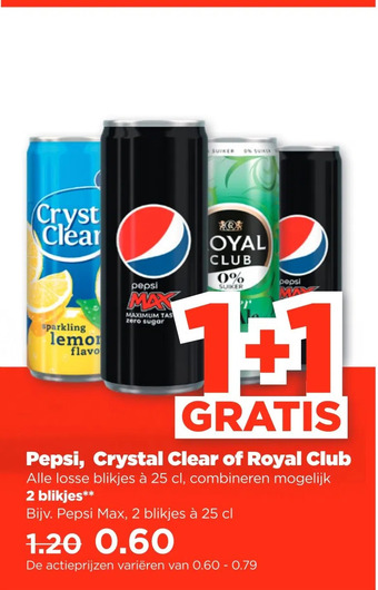 PLUS Pepsi, crystal clear of royal club aanbieding