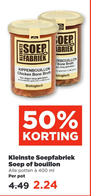 PLUS Kleinste soepfabriek soep of bouillon aanbieding