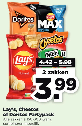 PLUS Lay's, cheetos of doritos partypack aanbieding