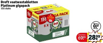 Kruidvat Dreft vaatwastabletten Platinum gigapack 155 stuks aanbieding