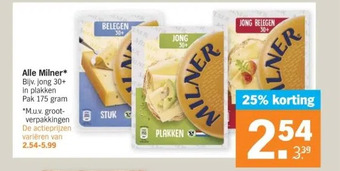 Albert Heijn Alle milner* bijv. jong 30+ in plakken pak 175 gram aanbieding