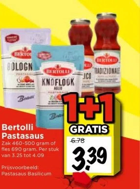 Vomar Voordeelmarkt Bertolli pastasaus aanbieding