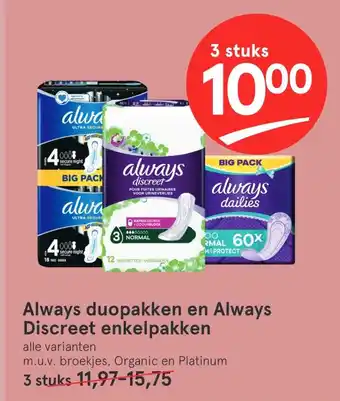 Etos Always duopakken en Always Discreet enkelpakken aanbieding