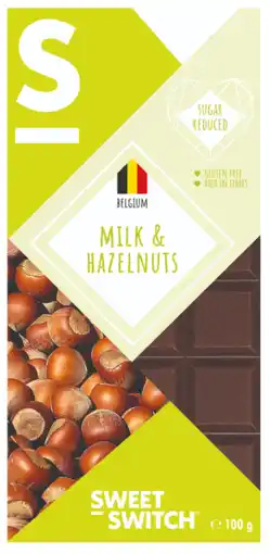 De Online Drogist Sweet-switch milk & hazelnuts chocolate 100gr aanbieding