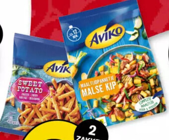 Hoogvliet Aviko maaltijd, zoete aardappelfrites of -blokjes  450g aanbieding