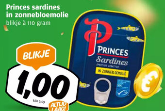 Poiesz Princes sardines in zonnebloemolie blikje à 110 gram aanbieding