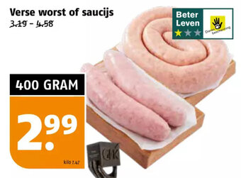 Poiesz Verse worst of saucijs 400g aanbieding