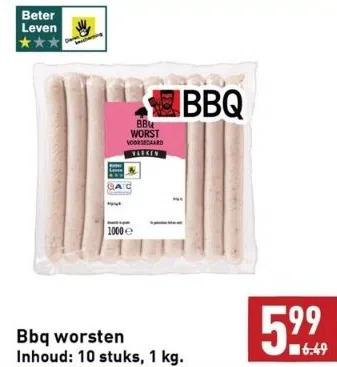 ALDI Bbq worsten inhoud: 10 stuks, 1 kg aanbieding