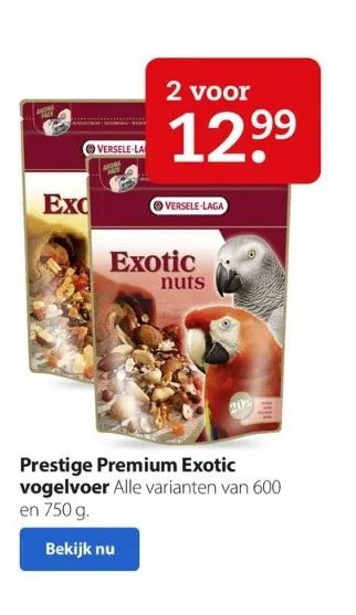 Pets Place Prestige premium exotic vogelvoer alle varianten van 600 en 750 g aanbieding