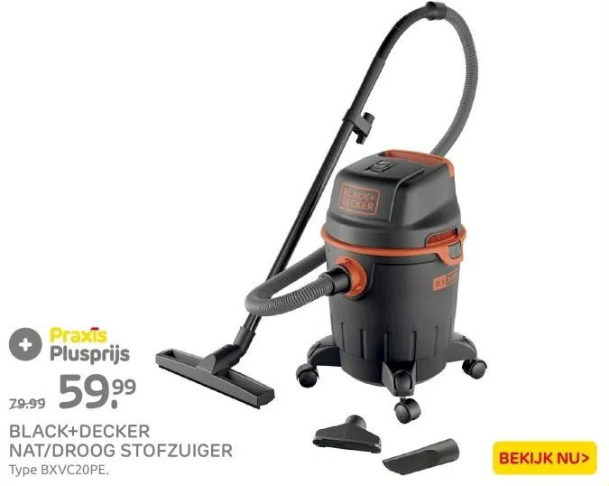 Black+decker nat/droog stofzuiger aanbieding bij Praxis