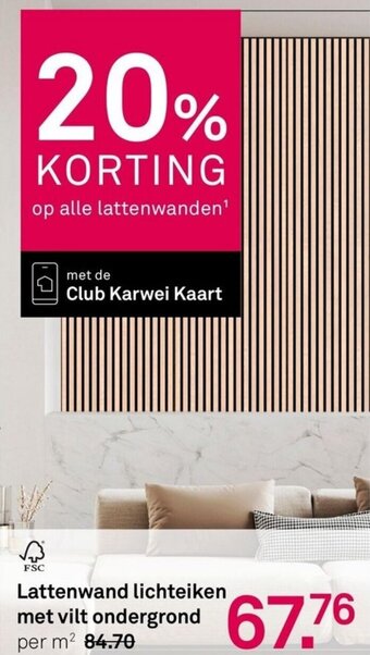 Karwei Lattenwand lichteiken met vilt ondergrond aanbieding