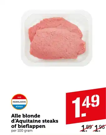 Coop Alle blonde d'Aquitaine steaks of bieflappen 100 gram aanbieding