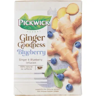 Dekamarkt Pickwick thee ginger goodness blueberry 15 zakjes aanbieding