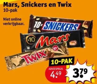 Kruidvat Mars, snickers en twix aanbieding