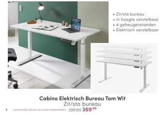Baby & Tiener Cabino elektrisch bureau tom wit aanbieding