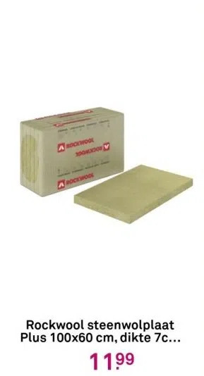 Karwei Rockwool steenwolplaat plus 100x60 cm, dikte 7cm (rd 1,9) 3,6 m² aanbieding