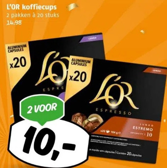 Poiesz L'or koffiecups 2 pakken à 20 stuks aanbieding