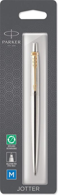 Bol.com Parker jotter-balpen | roestvrij staal met gouden afwerking | medium punt met blauwe inkt aanbieding