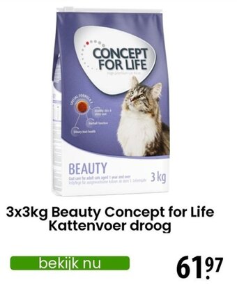 Zooplus 3x3kg Beauty Concept for Life Kattenvoer droog aanbieding