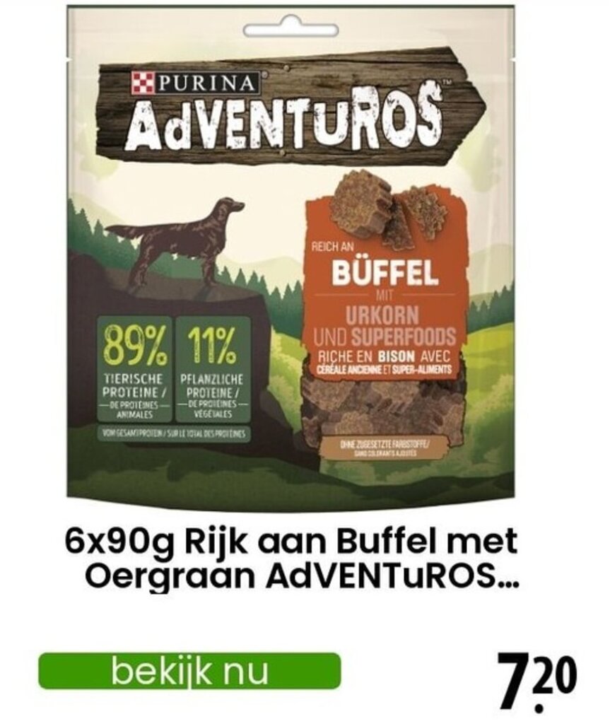6x90g Rijk aan Buffel met Oergraan AdVENTUROS aanbieding bij Zooplus