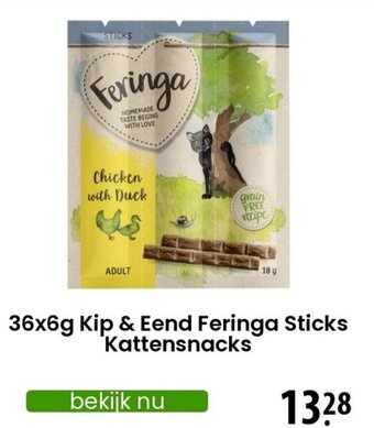 Zooplus 36x6g Kip en Eend Feringa Sticks Kattensnacks aanbieding