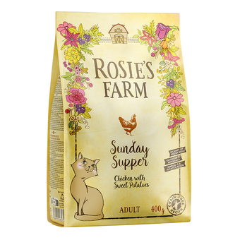 Zooplus 400g rosie's farm adult kip met zoete aardappel kattenvoer droog aanbieding