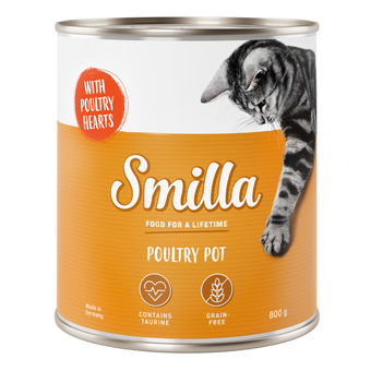 Zooplus 24x800g gevogeltepannetje gevogelte met gevogelteharten smilla kattenvoer aanbieding