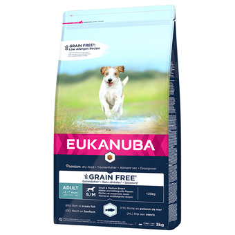 Zooplus 15% korting! 3 kg eukanuba droogvoer! - grain free adult small / medium breed zalm 3 kg aanbieding