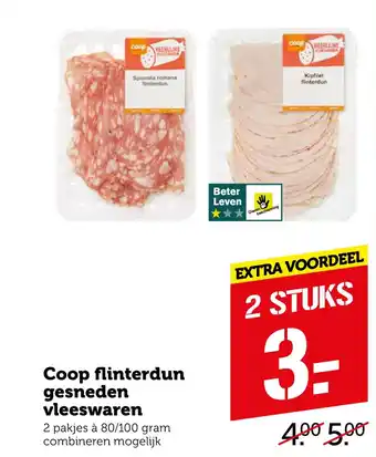 Coop Coop flinterdun gesneden vleeswaren 80/100 gram aanbieding