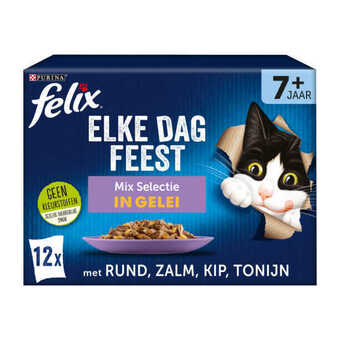 Coop Felix elke dag feest senior mix selectie in gelei kattenvoer 12 x 85g aanbieding