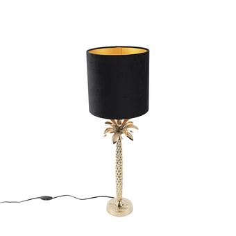 Lampenlicht.nl Art deco tafellamp met velours kap zwart 25 cm - areka aanbieding