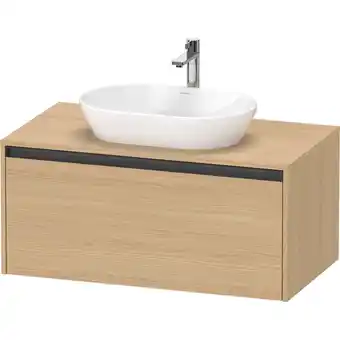 Sanitairwinkel.nl Duravit ketho 2 wastafelonderbouwkast incl. consoleplaat met 1 lade 100x55x45.9cm met handgreep antraciet natuur eiken mat aanbieding