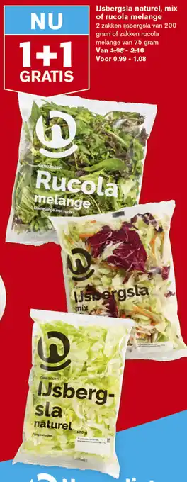 Hoogvliet IJsbergsla naturel, mix of rucola melange 2*200g aanbieding