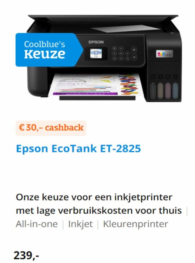 Coolblue Epson EcoTank ET-2825 aanbieding