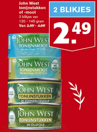 Hoogvliet John West tonijnmoot of -stukken 2*120-145g aanbieding