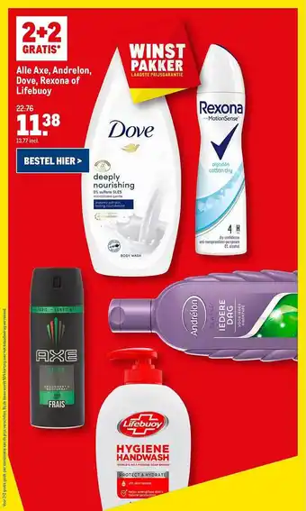 Makro Alle Axe, Andrelon, Dove, Rexona Of Lifebuoy 2+2 Gratis aanbieding