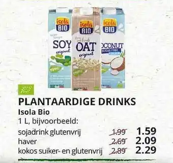 Natuurwinkel Plantaardige Drinks Isola Bio aanbieding